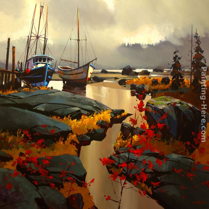 Two Boats at Skidegate painting - Michael O'Toole Two Boats at Skidegate art painting